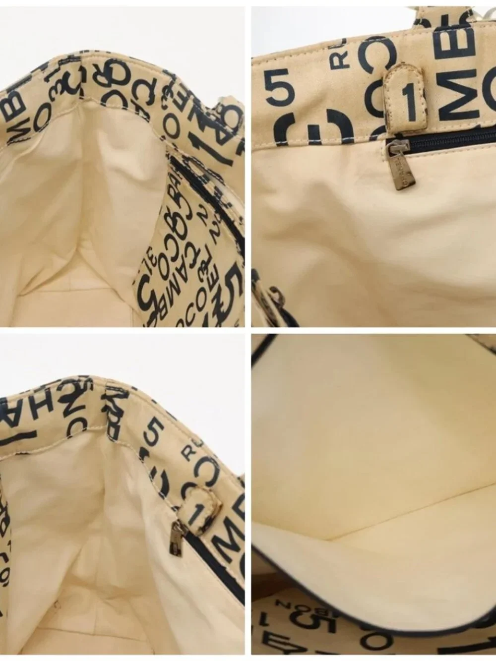 CHANEL By Sea Line Tote Bag Canvas Navy Beige CC Auth mr1854